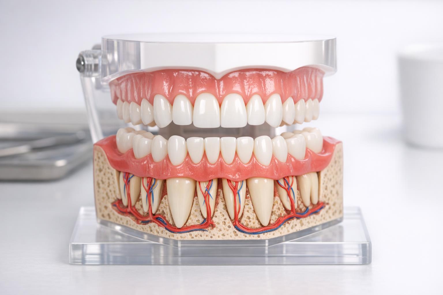 Zdjęcie modelu stomatologicznego pokazującego zęby i korzenie